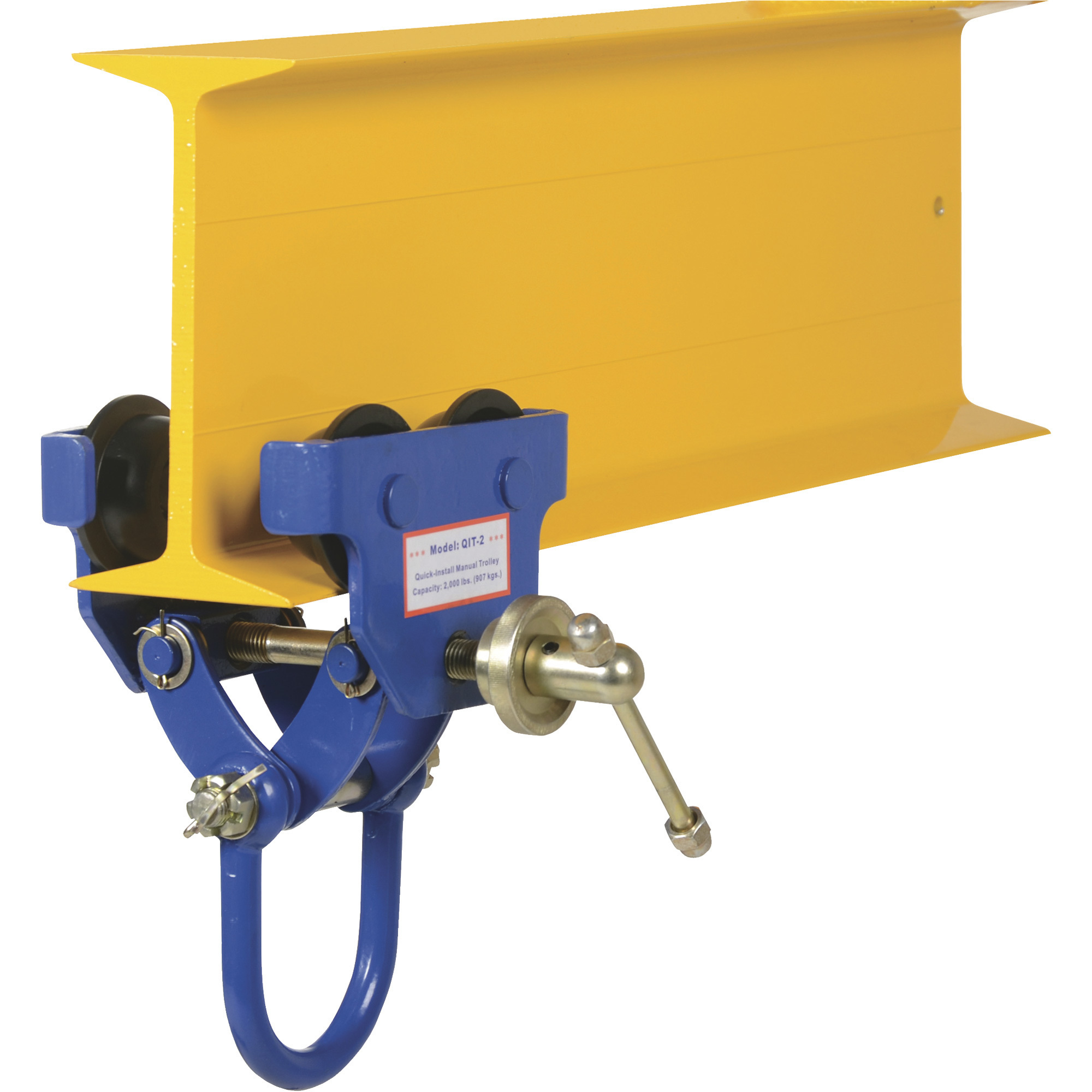Vestil Steel Quick Install Manual Trolley, 7in. x 11-5/8in. x 12in., 2000-Lb. Capacity, Blue, Model# QIT-2
